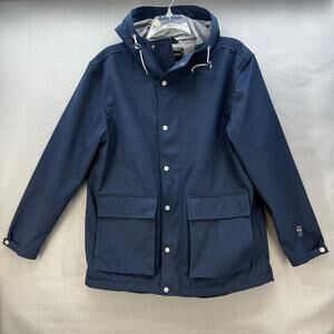Roamers & Seekers Rain Jacket Men's L Blue Grey Globetrotter Log It Lined EUC